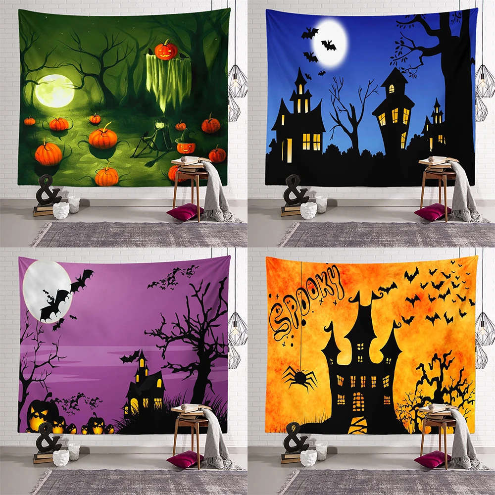 

Halloween Horror Pumpkin Ghost Print Tapestry Ceiling Home Living Room Bedroom Wall Decoration Tapestry 230x180cm