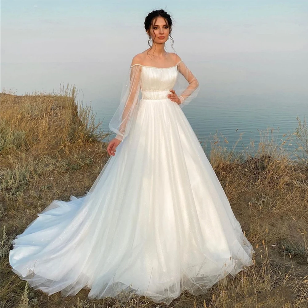 Glitter Wedding Dress For Bride Long Sleeves Boat Neck Lace-up Bridal Gown Boho Simple Floor-Length Vestido De Noiva Custom Made
Glitter Wedding Dress For Bride Long Sleeves Boat Neck Lace-up Bridal Gown Boho Simple Floor-Length Vestido De Noiva Custom Made