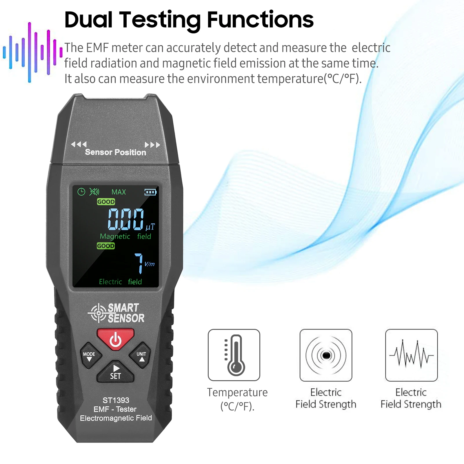 SMART SENSOR ST1393 EMF Meter Electromagnetic Field EMF Meter Handheld Mini Digital LCD Electromagnetic Field Radiation Tester 
SMART SENSOR ST1393 EMF Meter Electromagnetic Field EMF Meter Handheld Mini Digital LCD Electromagnetic Field Radiation Tester