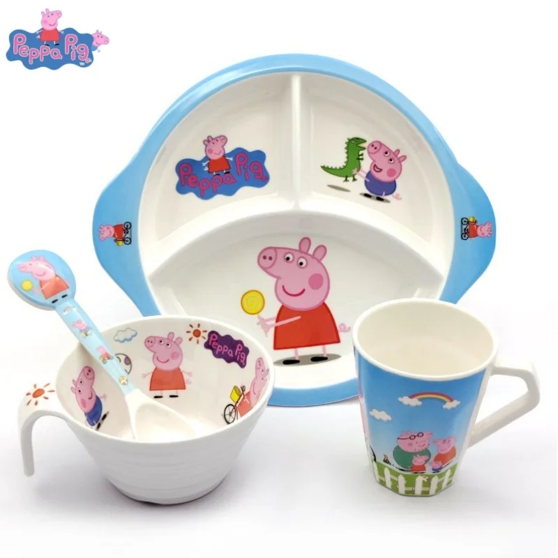 

Anime Peppa Pig Children's Bowl Anti-fall Anti-scalding Melamine Tableware Cartoon George Pig Household Spoon Baby Cute Cup