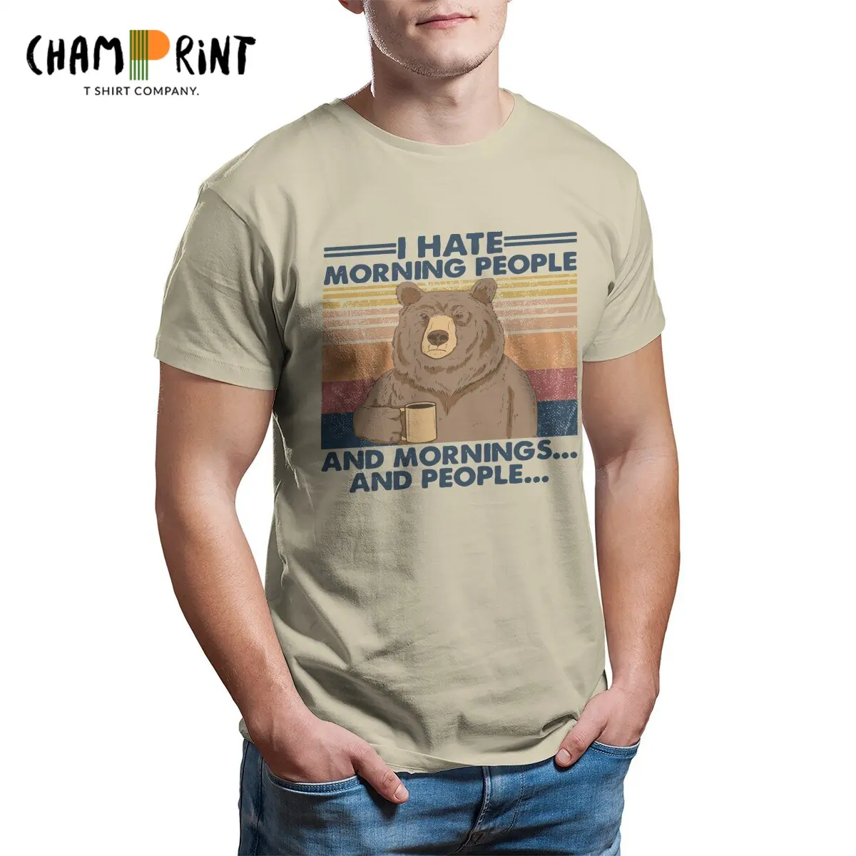 

I Hate Morning People and Mornings and People T-Shirts for Men Bear Vintage 100% Cotton Tees O Neck Short Sleeve T Shirt 6XL Top