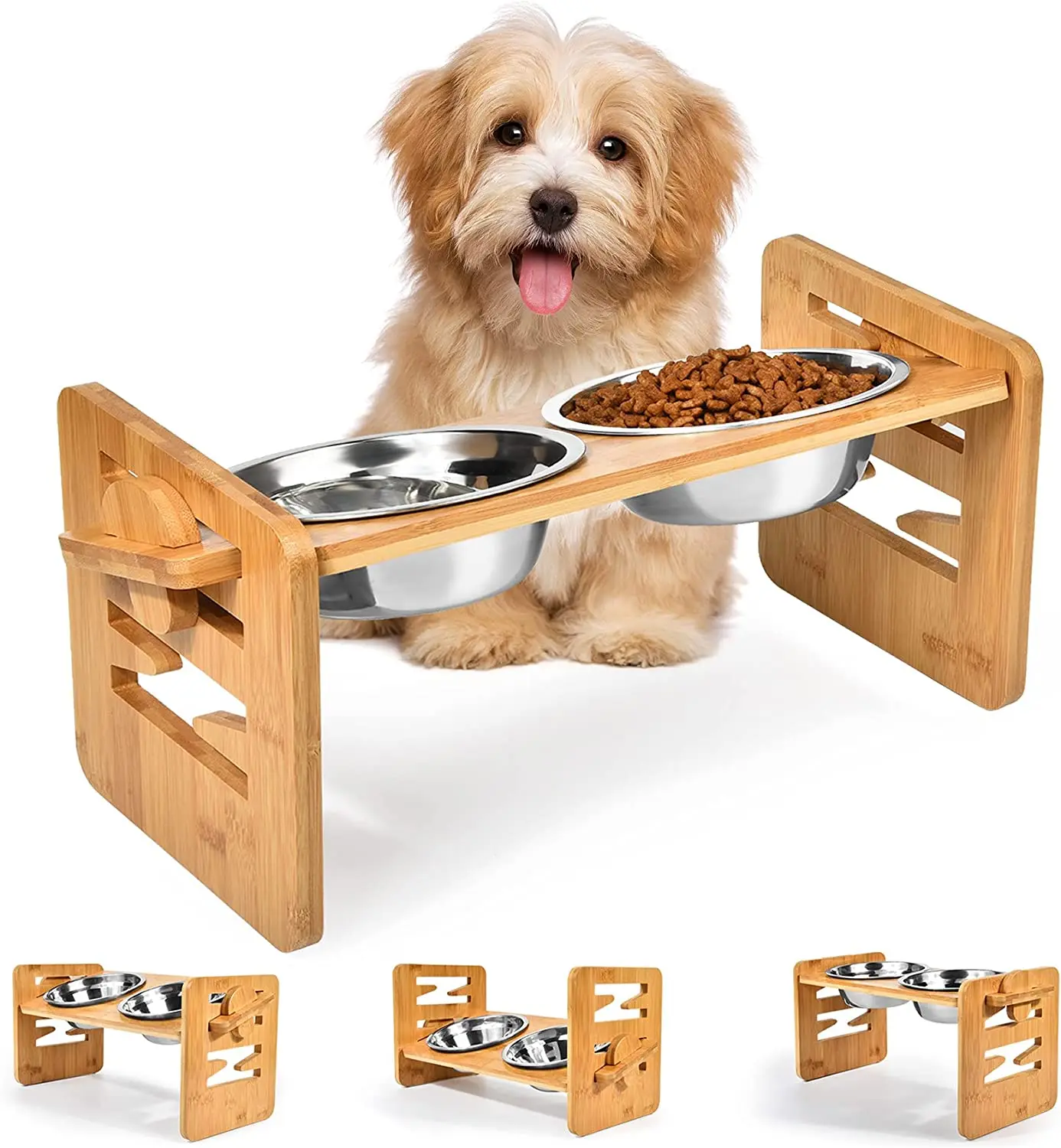 Bamboo Double Dog Bowls Adjustable Height Pet Feeder With Stand Stainless Steel Puppy Cat Food Water Bowls Dog Accessories
Bamboo Double Dog Bowls Adjustable Height Pet Feeder With Stand Stainless Steel Puppy Cat Food Water Bowls Dog Accessories
