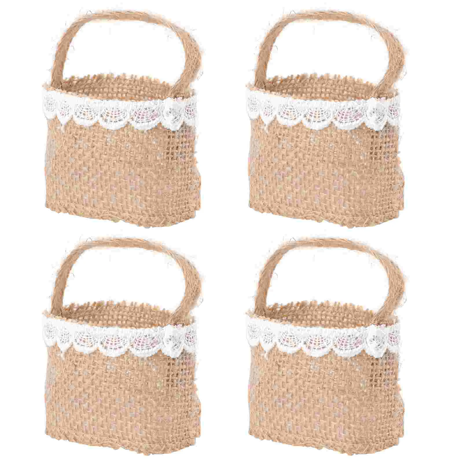 4 Pcs Flower Pearl Basket Rustic Girl Baskets Picnic Mini Gift Bags Wedding Linen Gold Lace Trim Handmade Burlap 
4 Pcs Flower Pearl Basket Rustic Girl Baskets Picnic Mini Gift Bags Wedding Linen Gold Lace Trim Handmade Burlap