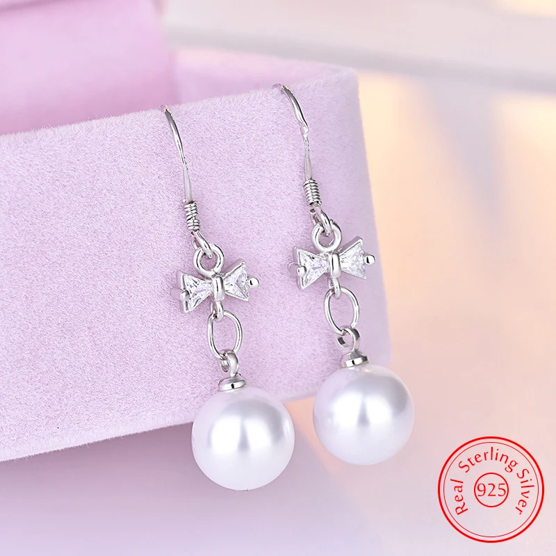 Pure 925 Sterling Silver New Crystal Pearl Jewelry Bow Drop Earrings For Women XY0096
Pure 925 Sterling Silver New Crystal Pearl Jewelry Bow Drop Earrings For Women XY0096
