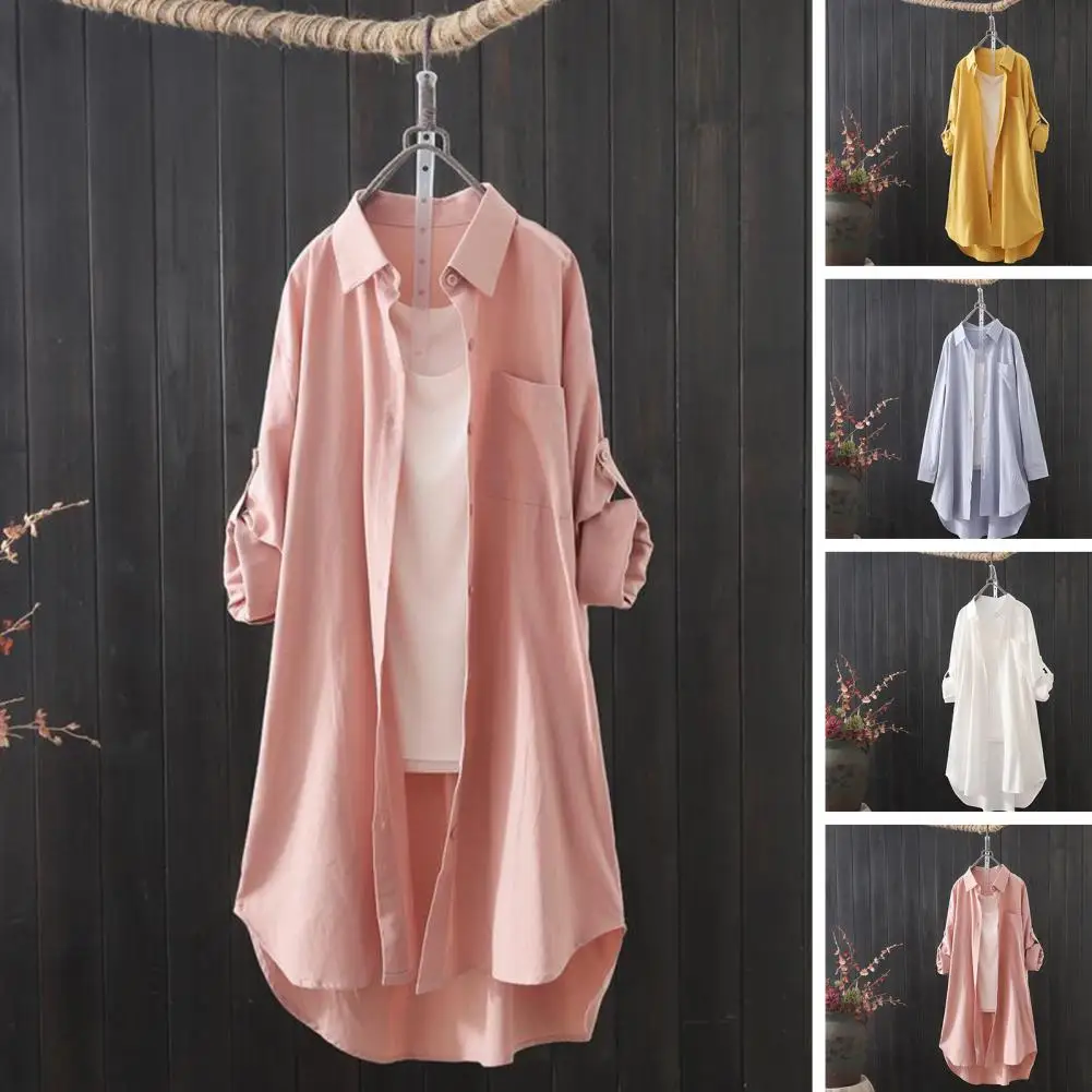 Women Shirt Long Sleeve Irregular Hem Loose Mid Length Lapel Cardigan Lady Fall Spring Shirt Coat With Cufflink
Women Shirt Long Sleeve Irregular Hem Loose Mid Length Lapel Cardigan Lady Fall Spring Shirt Coat With Cufflink