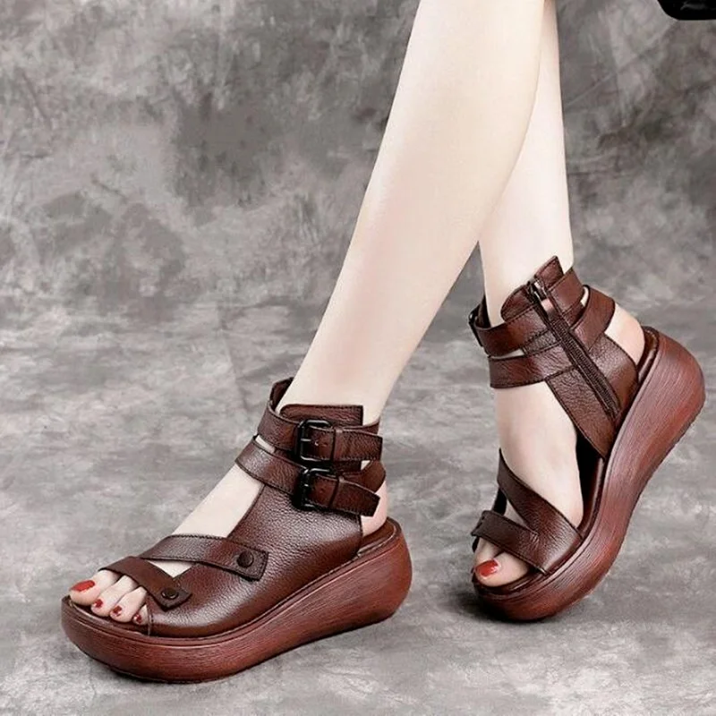 Women Summer Sandals Mid Heels Wedges Shoes Ladies Vintage Leather Sandalias Footwear
Women Summer Sandals Mid Heels Wedges Shoes Ladies Vintage Leather Sandalias Footwear