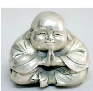 

Old Tibet Silver Sitting Small Laughing Buddha Statue Art Bronze sculpture home decoration