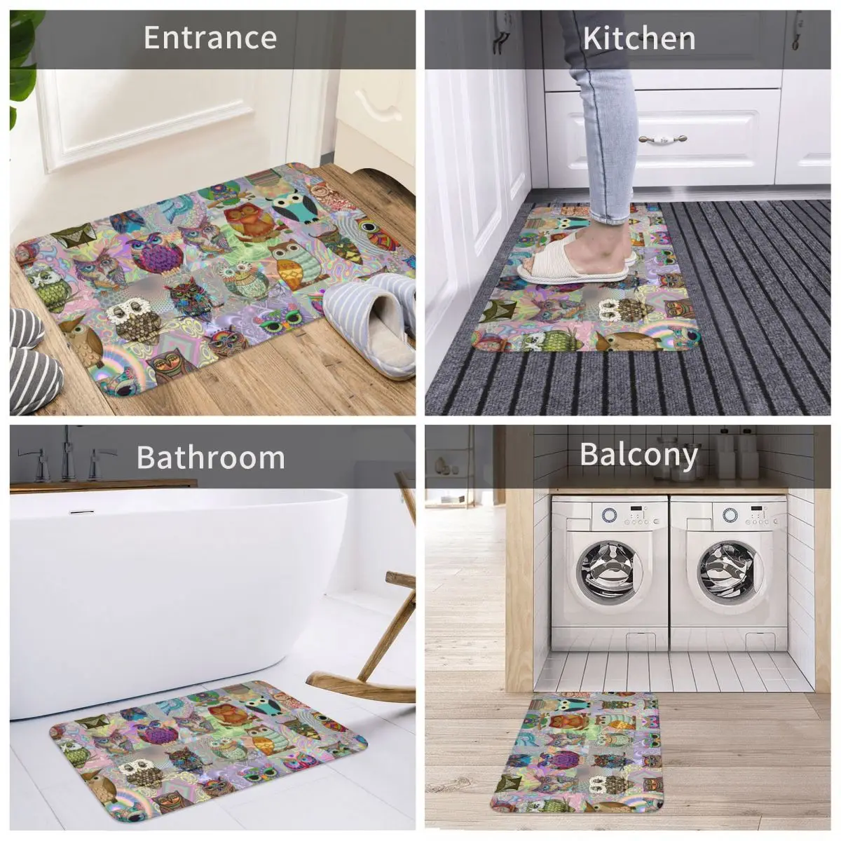 

Bath Mat Psychedelic Owls Decor 3D Rug Carpet Doormat Non-slip Entrance Living Room Home Kitchen Absorbent Bedroom Hallway