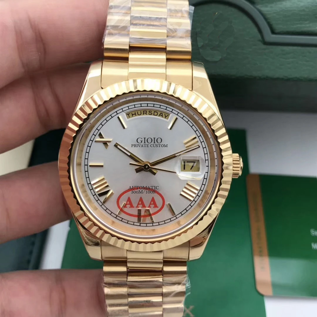 Luxury Mens Automatic Mechanical Watch Daydate Gold Silver Black Blue Stainless Steel Sapphire Rome Dial
Luxury Mens Automatic Mechanical Watch Daydate Gold Silver Black Blue Stainless Steel Sapphire Rome Dial