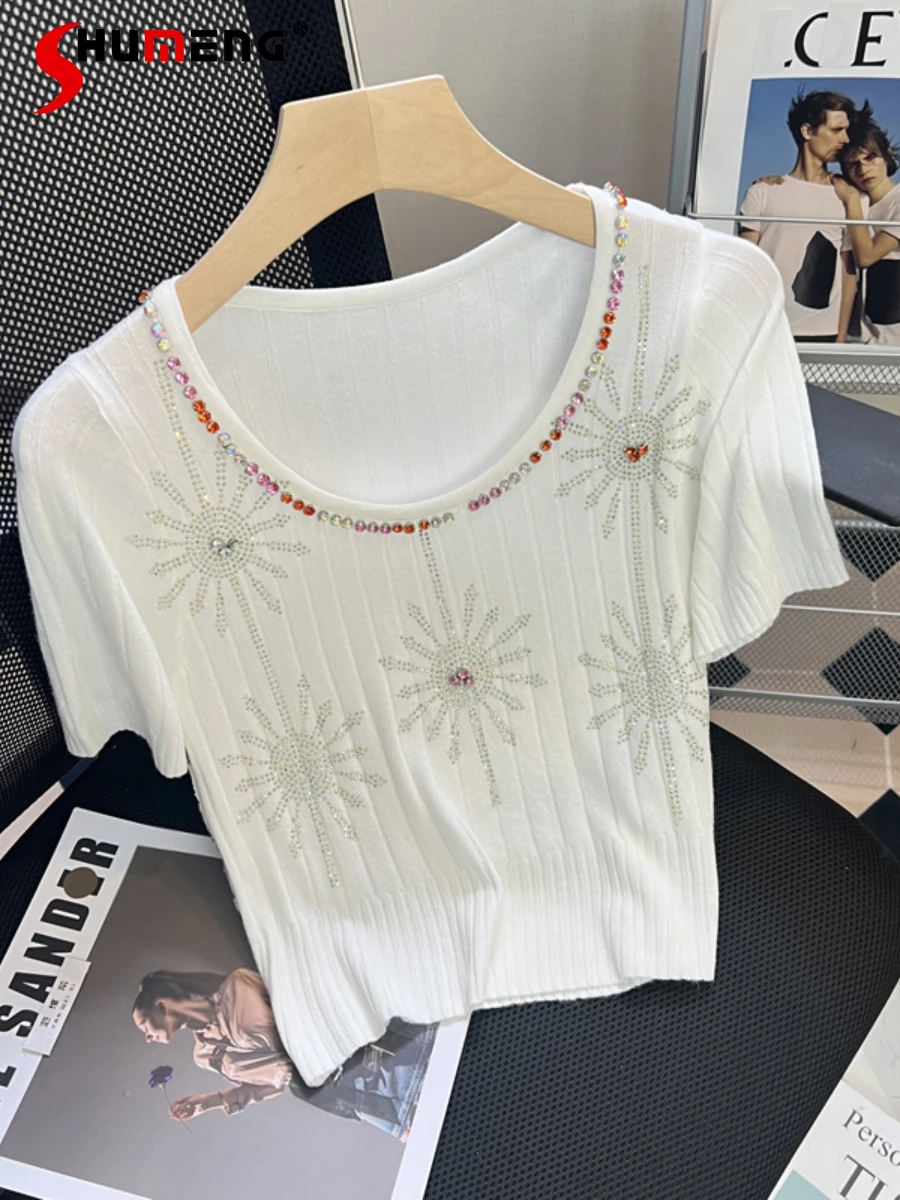 Женская трикотажная футболка с коротким рукавом и круглым вырезом, лето 2022 
Женская трикотажная футболка с коротким рукавом и круглым вырезом, лето 2022