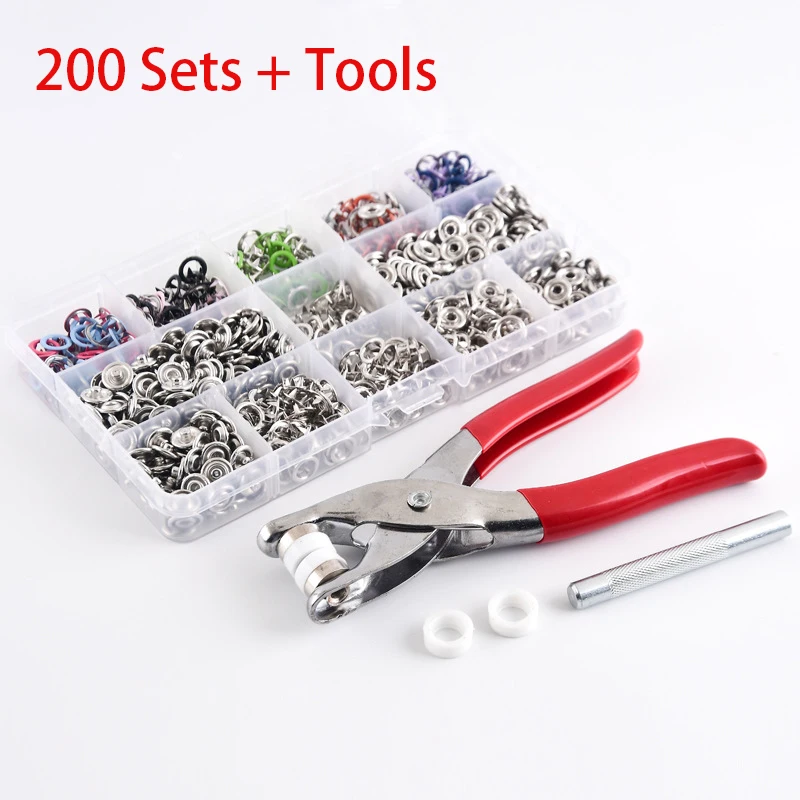 NEW 200 Sets 9.5mm Metal Snaps Buttons with Fastener Pliers Press Tools Kit for Sewing DIY Crafting Clothing Buttons Accessories
NEW 200 Sets 9.5mm Metal Snaps Buttons with Fastener Pliers Press Tools Kit for Sewing DIY Crafting Clothing Buttons Accessories