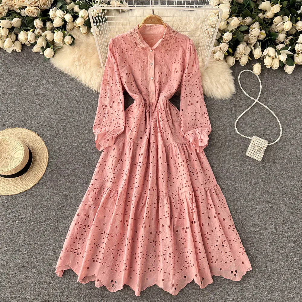 D139 Women New Fashion Spring Autumn Retro Hollow Out Embroidery Lace Stitching Lapel Long Sleeve A-line Dress Elegant Vestidos
D139 Women New Fashion Spring Autumn Retro Hollow Out Embroidery Lace Stitching Lapel Long Sleeve A-line Dress Elegant Vestidos