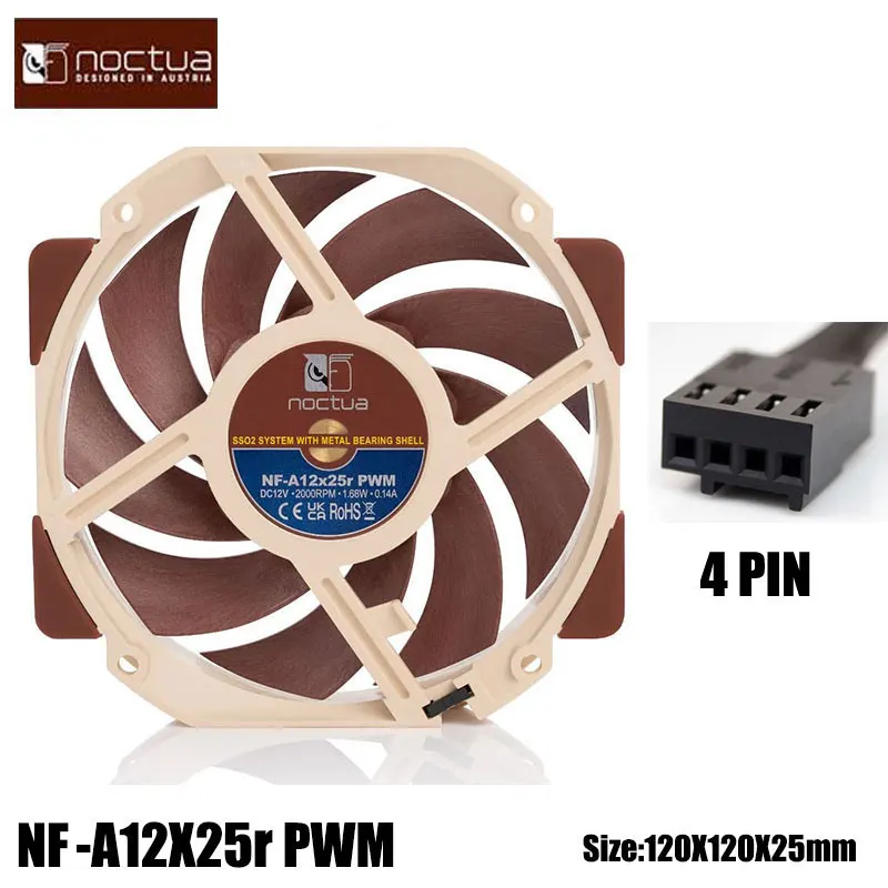 Noctua NF-A12X25R PWM 120mm Case Fan Round Frame New Sterrox® Liquid Crystal Polymer SSO2 Bearing Cooling Fan 6 Years Warranty
Noctua NF-A12X25R PWM 120mm Case Fan Round Frame New Sterrox® Liquid Crystal Polymer SSO2 Bearing Cooling Fan 6 Years Warranty