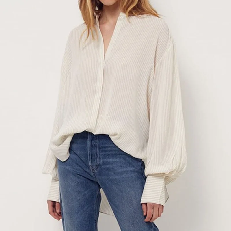 Early Autumn Women's Striped Stand Collar Long Sleeve Blouse Front Short Back Long Ladies Loose Straight Shirt Top 2023
Early Autumn Women's Striped Stand Collar Long Sleeve Blouse Front Short Back Long Ladies Loose Straight Shirt Top 2023