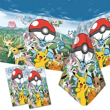 New Pokemon Tablecloth 130*220cm Table Cover Pikachu Birthday Decoration Cups Plates Baby Shower Happy Birthday Free Shipping