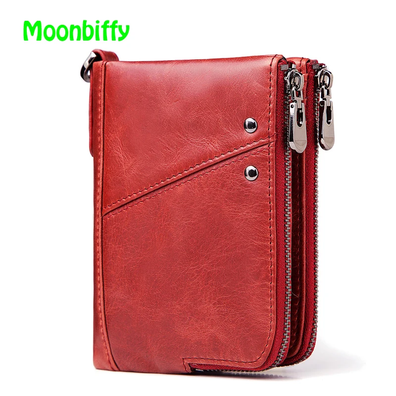 

Moonbiffy Genuine Leather Women Wallet Female Red Rfid Coin Purse Small Walet Portomonee Money Bag Lady Mini Card Holder Purse