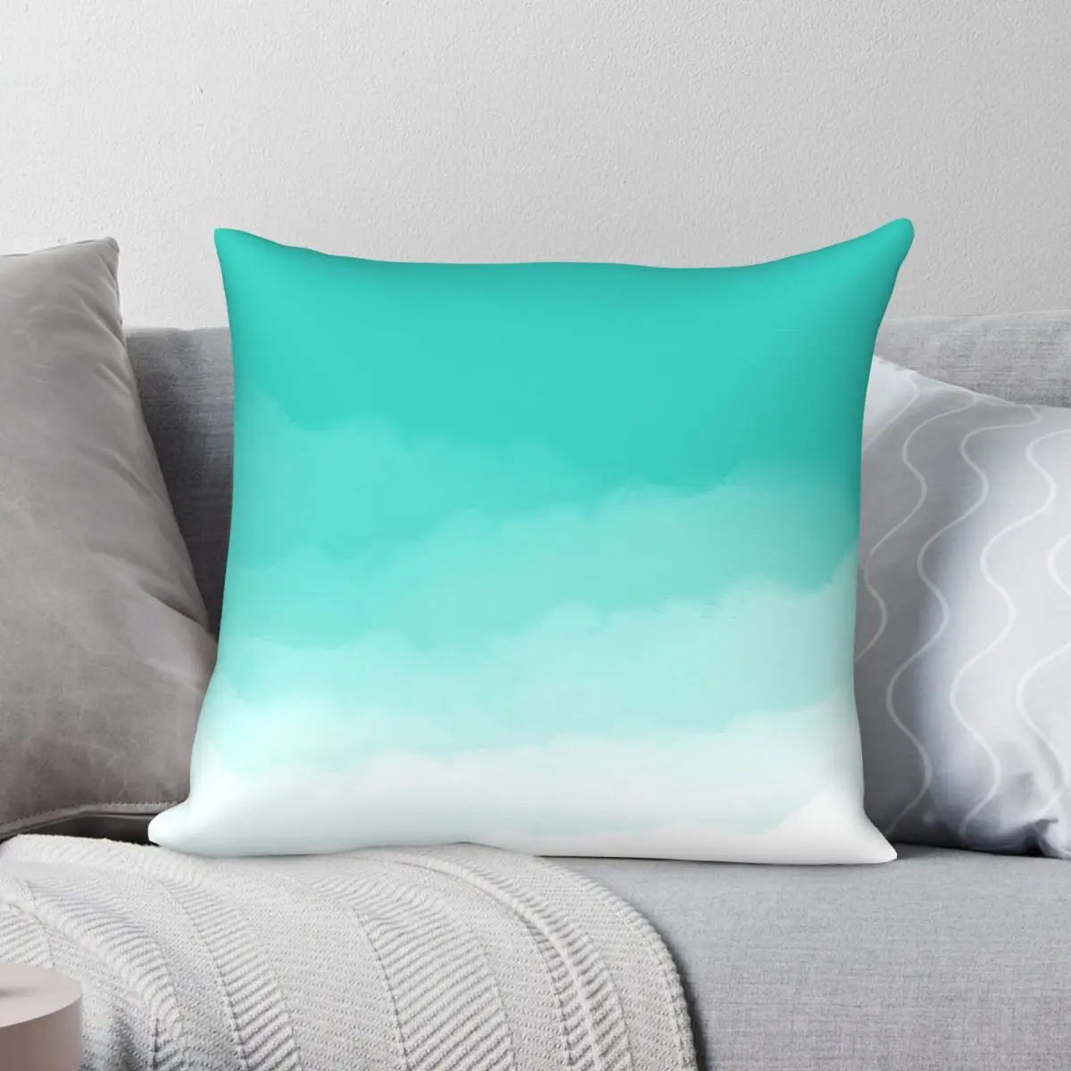 

Aqua Watercolor Ombre Pillowcase Polyester Linen Velvet Pattern Zip Decor Sofa Seater Cushion Cover 45x45