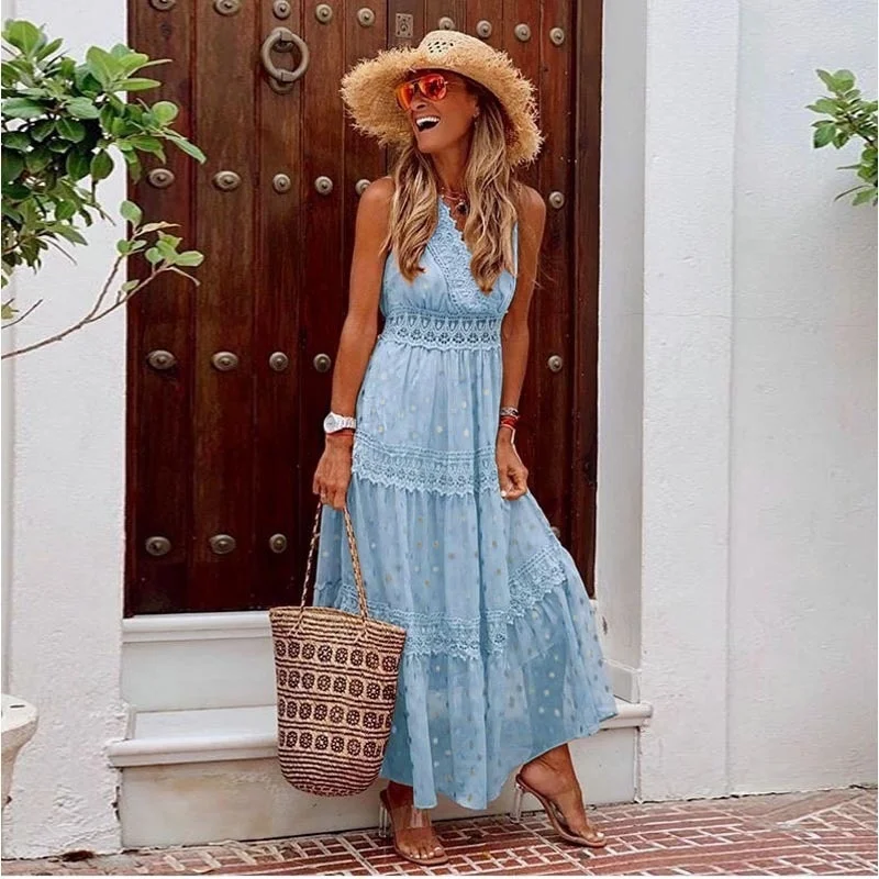 Casual elegant slim sexy dress,Summer dress women's new V-neck lace dress long skirt2023
Casual elegant slim sexy dress,Summer dress women's new V-neck lace dress long skirt2023