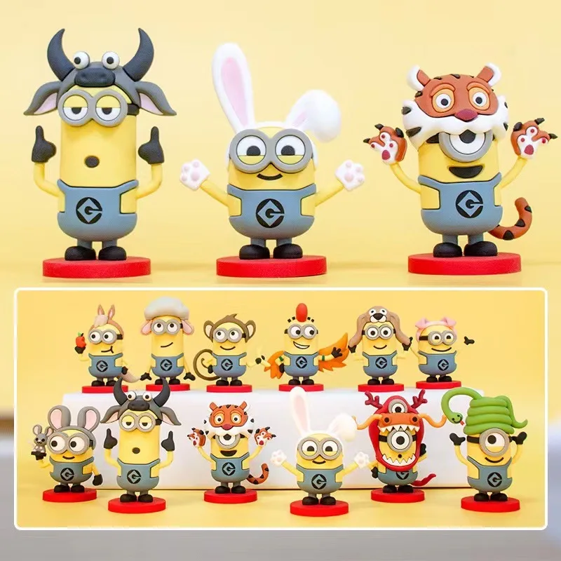 

7-12CM Genuine Despicable Me Daddy Minions Zodiac Anime Hand-made Blind Box Static Doll Ornaments Cartoon Toys room decorations