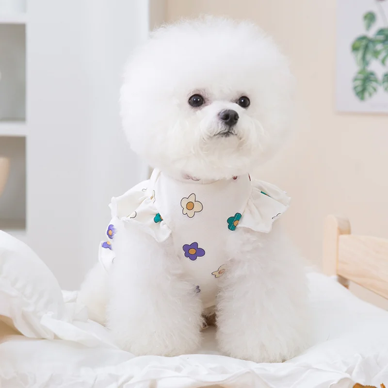 

Princess Wind Dog Print Cute Flower Dogs Two-legged Summer Clothing Vest Cat Dresses Clothes Pet Small Coat Sleeve Flying Dog