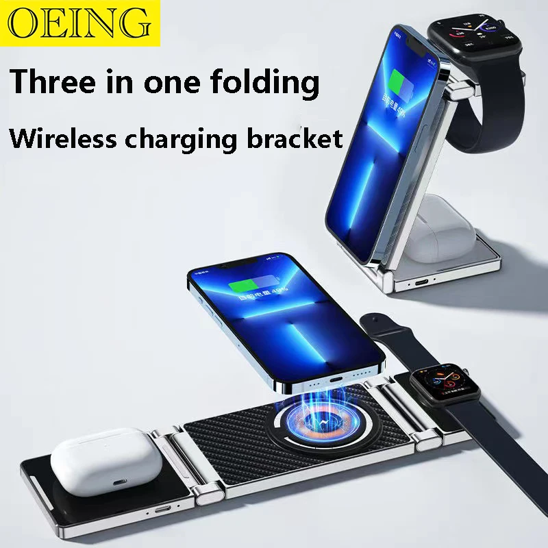 

4 in 1 Magnetic Wireless Charger Stand Pad 15W Fast Charging Docking Station for iPhone 15 14 13 12 X Pro Max iWatch Airpods Pro