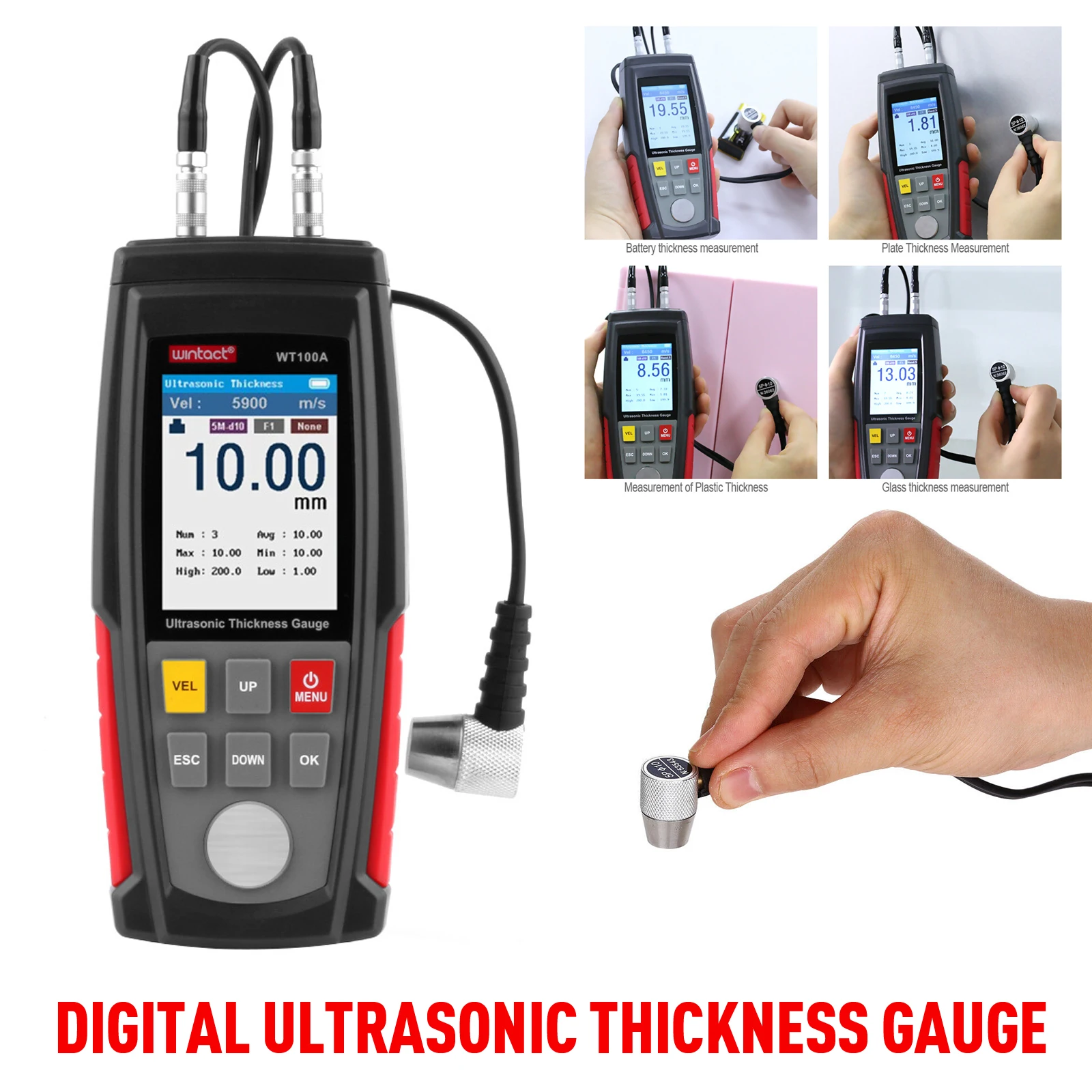 WT100 Digital Ultrasonic Thickness Gauge Sonic Velocimeter Cast Steel Alloy Cast Aluminum Copper Metal test Inspection Tools
WT100 Digital Ultrasonic Thickness Gauge Sonic Velocimeter Cast Steel Alloy Cast Aluminum Copper Metal test Inspection Tools
