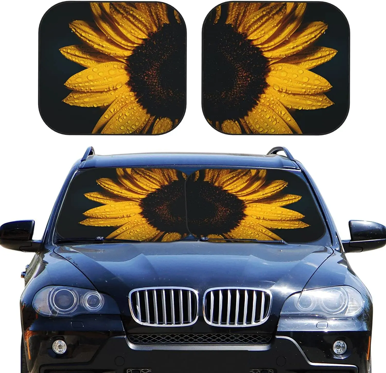 

Sunflower Yellow Car Windshield Sun Shade Auto Foldable 2-Piece Sunshade for Car Truck SUV-Blocks Rays Sun Visor Protector-Keeps