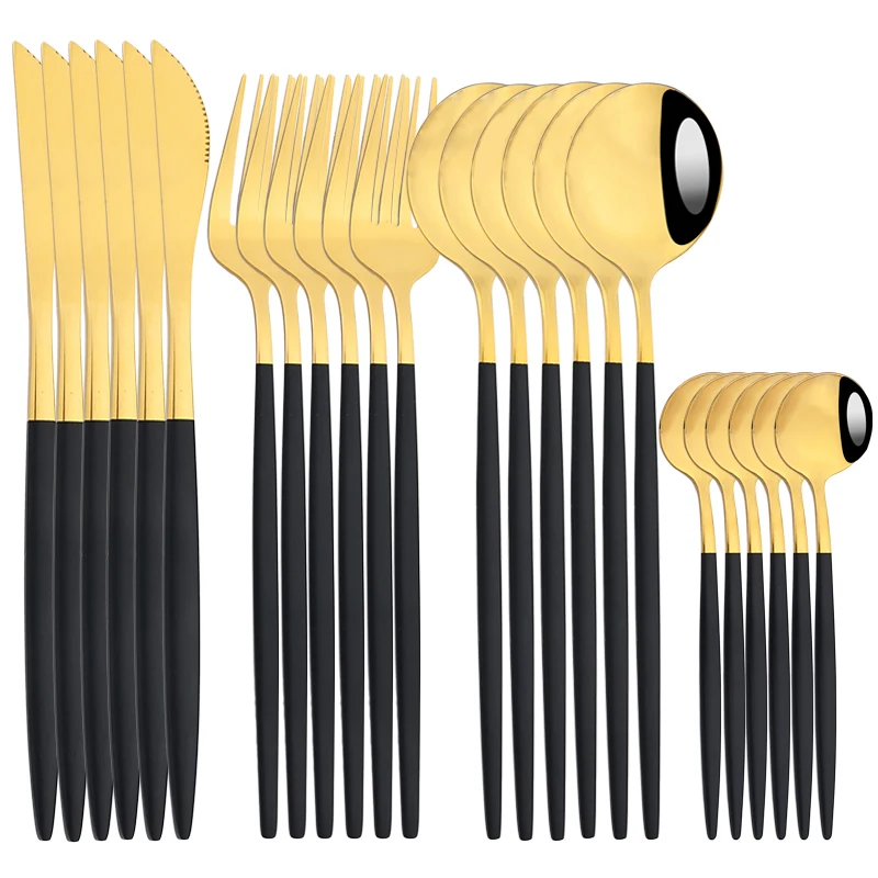 Black Gold 24Pcs Dinnerware Cutlery Set Tableware Stainless Steel Western Mirror Flatware Home Knife Fork Spoon Set Silverware
Black Gold 24Pcs Dinnerware Cutlery Set Tableware Stainless Steel Western Mirror Flatware Home Knife Fork Spoon Set Silverware