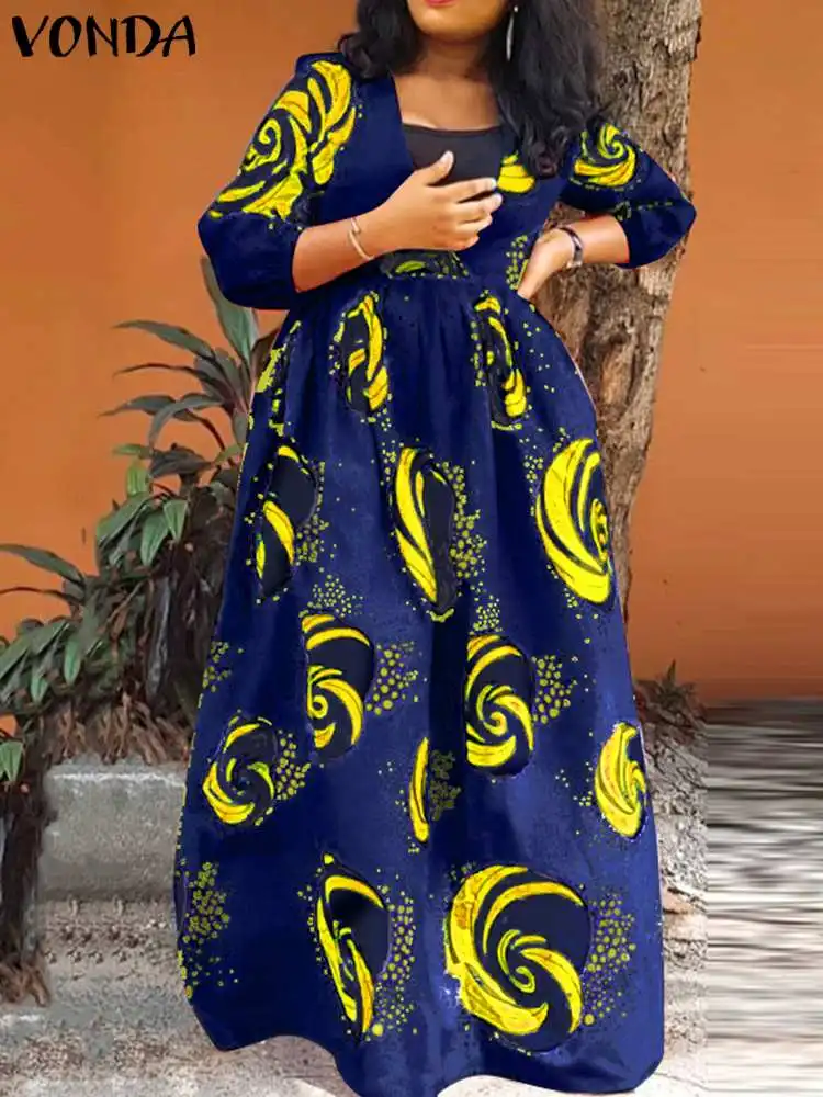 

Платье-макси VONDA женское с V-образным вырезом, пикантный винтажный пляжный праздничный сарафан с принтом, повседневное свободное, 2023