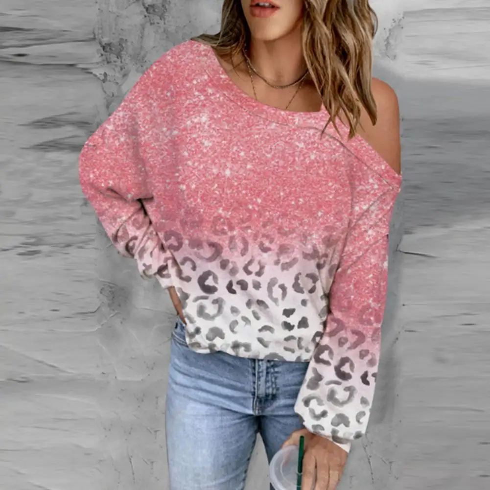 Women Spring Top Off The Shoulder Long Sleeves Pullover Soft Oblique Neck Warm Shiny Snowflake Print Autumn Blouse Female
Women Spring Top Off The Shoulder Long Sleeves Pullover Soft Oblique Neck Warm Shiny Snowflake Print Autumn Blouse Female