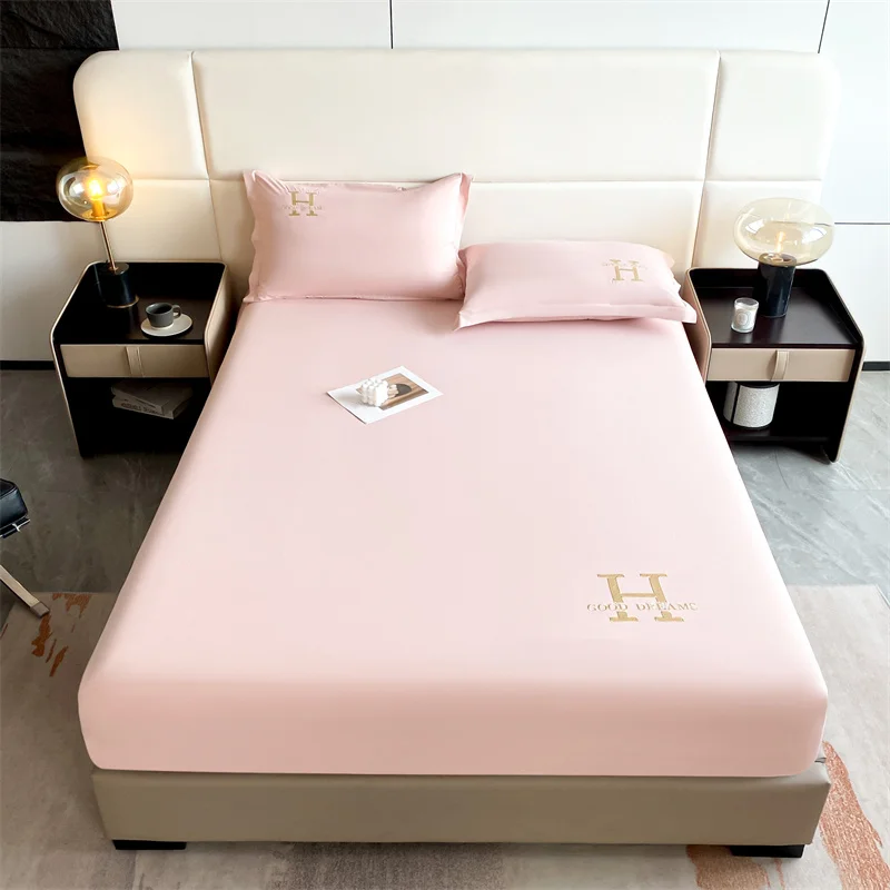 Embroidery Waterproof Fit Sheet With Elastic Band Bedsheet Single Double Queen Size Mattress Cover Solid Color Fitted Sheet 
Embroidery Waterproof Fit Sheet With Elastic Band Bedsheet Single Double Queen Size Mattress Cover Solid Color Fitted Sheet