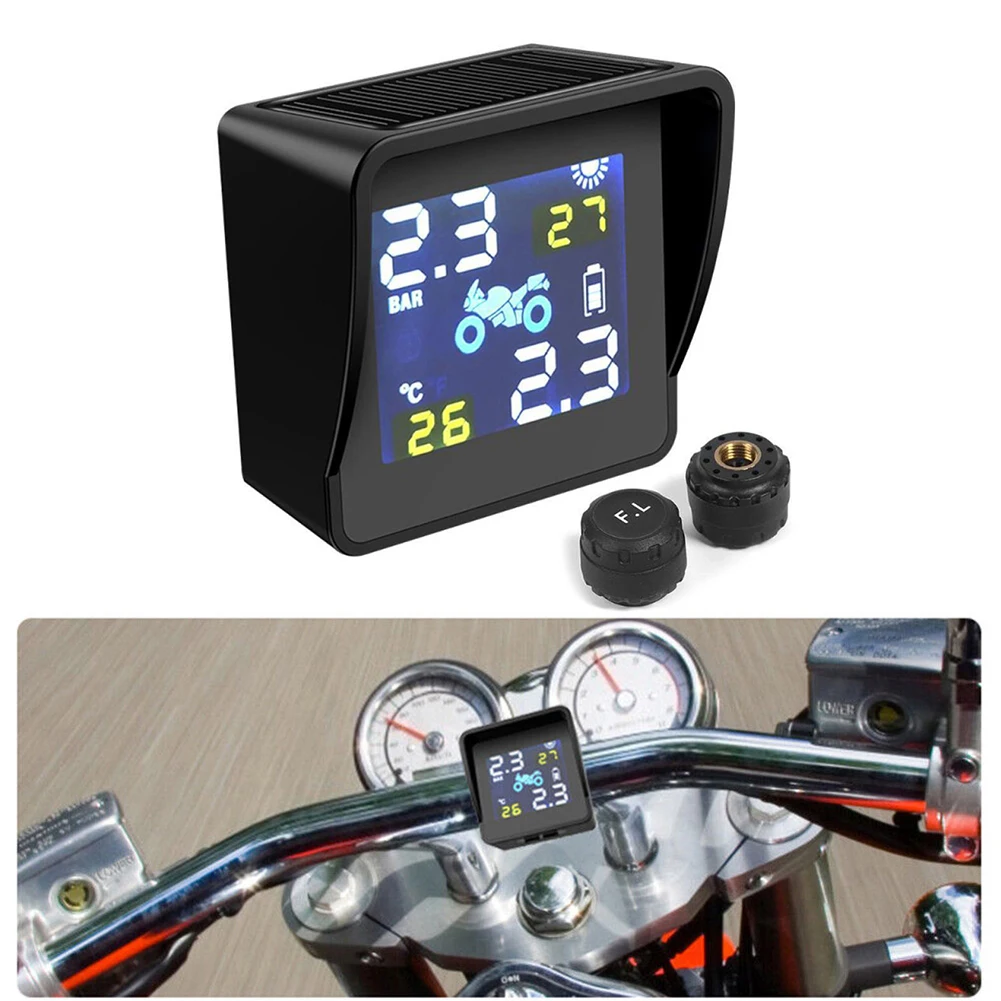 Motorcycle Solar TPMS Wireless Tire Pressure Monitoring System Tyre Pressure Monitor Temperature Alarm With 2 External Sensors
Motorcycle Solar TPMS Wireless Tire Pressure Monitoring System Tyre Pressure Monitor Temperature Alarm With 2 External Sensors