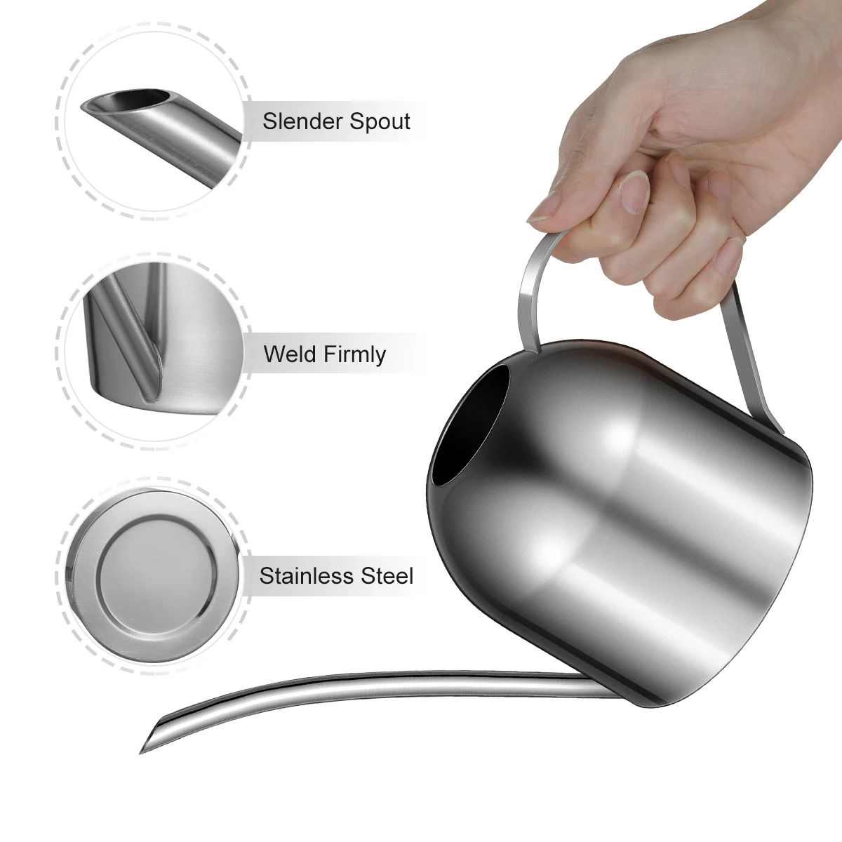 Stainless Steel Watering Can 1000ml Metal Watering Pot with Spout for Indoor Garden Plants Succulents Bonsai Accessories 
Stainless Steel Watering Can 1000ml Metal Watering Pot with Spout for Indoor Garden Plants Succulents Bonsai Accessories