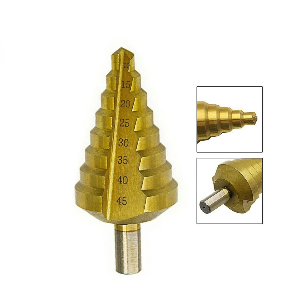 HSS Steel Large Step Cone Titanium Coated Metal Drill Bit Cut Tool Set Hole Cutter Cone Drill 10-45mm 8Step Wood Drill Bit
HSS Steel Large Step Cone Titanium Coated Metal Drill Bit Cut Tool Set Hole Cutter Cone Drill 10-45mm 8Step Wood Drill Bit