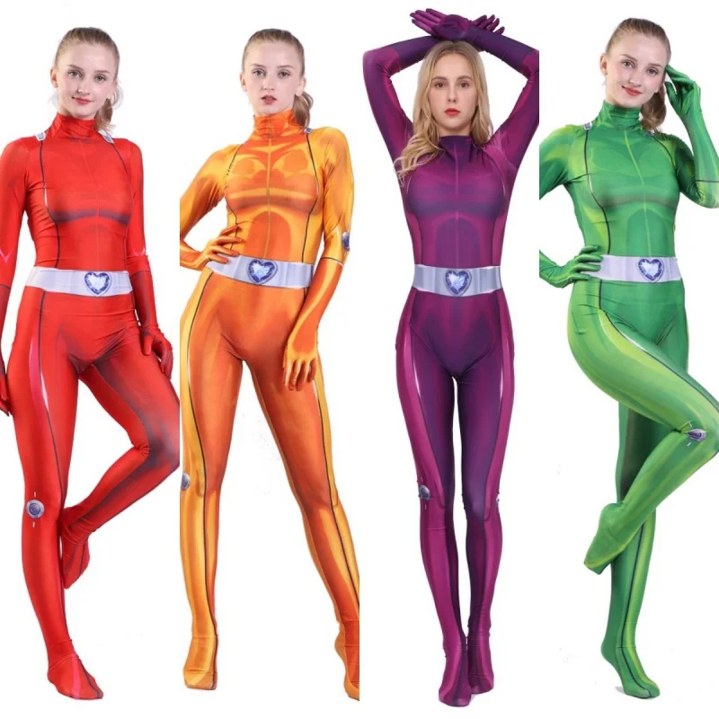 

Women Kids Adults Girls Totally Spies Cosplay Costume Zentai Clover Ewing Samantha Simpson Alexandra Bodysuit Suit Jumpsuits