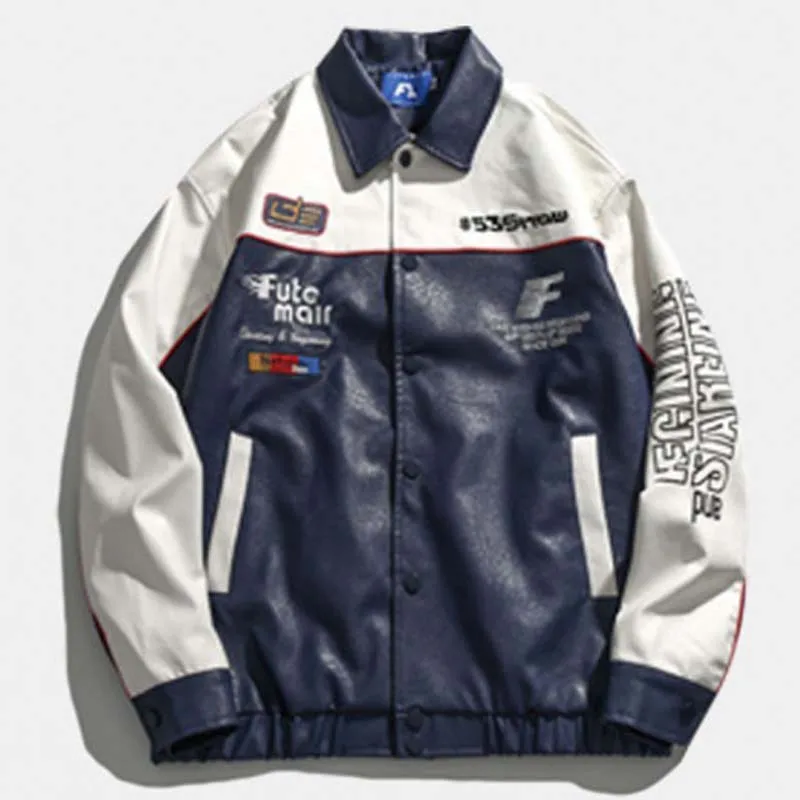 PU Leather Jacket Lapel Baseball Jackety Men's Spring Letters Embroidered Couple Color Block Top Looser Street Casual Jacket New
PU Leather Jacket Lapel Baseball Jackety Men's Spring Letters Embroidered Couple Color Block Top Looser Street Casual Jacket New