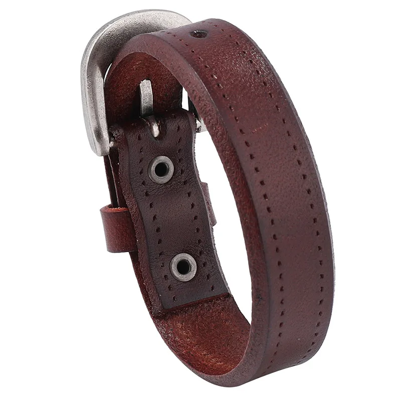 

Brown Retro Adjust Men Women Leather Bracelets Jewelry Vintage Punk Belt Chain Style Wrap Bangles Classic Daily Wristband Gifts