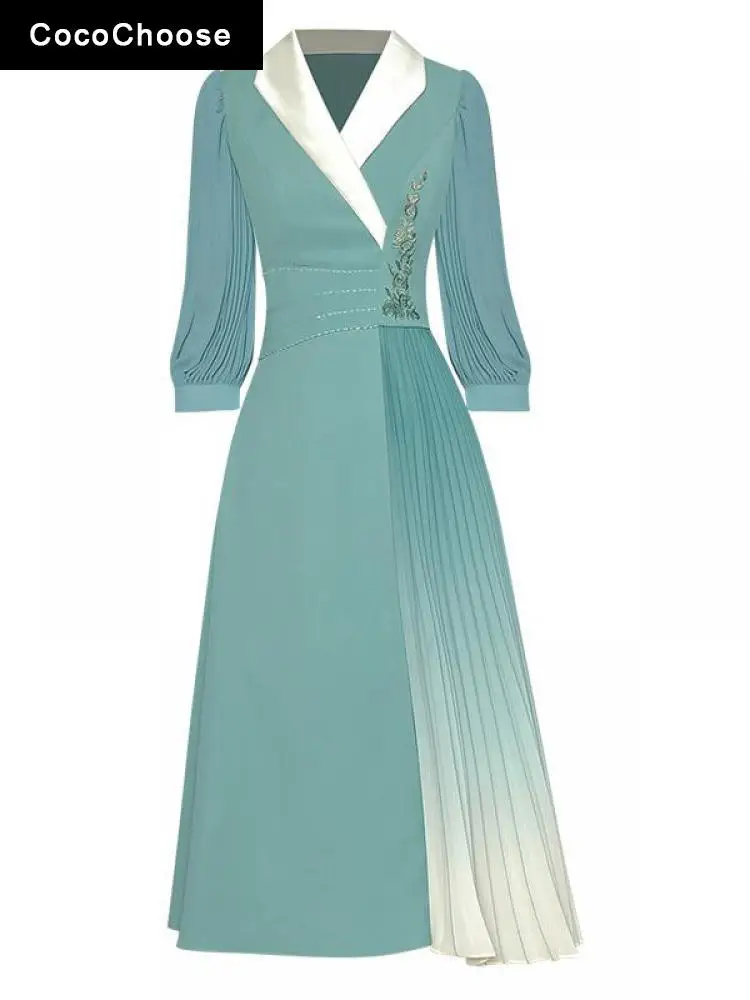 Elegant Women Pleated Midi Dress Summer 2022 Fashion Office Business Casual Notched Neck Beading Embroidery Dresses Blue Green
Elegant Women Pleated Midi Dress Summer 2022 Fashion Office Business Casual Notched Neck Beading Embroidery Dresses Blue Green