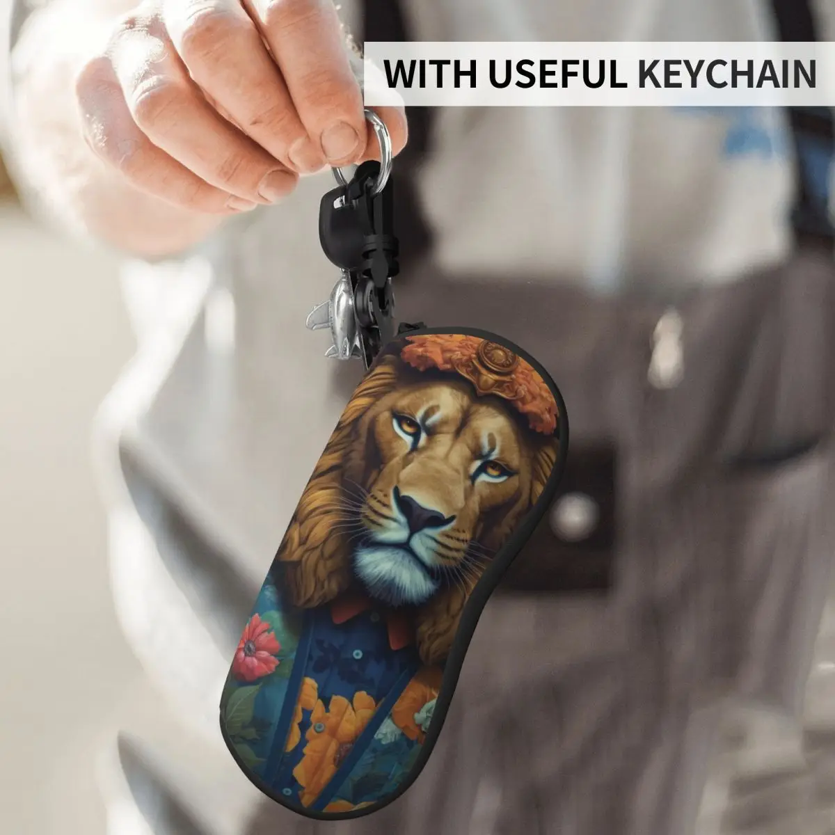 

Lion Vertical Glasses Case Dapper Clothing Amazing Portraits Personalized Men Women Sunglasses Pouch Daily Cute Eyewear Bag