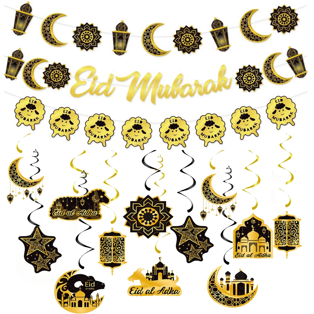 Eid Mubarak Decor Banner 2023 Kareem Ramadan Decoration Black gold Hanging Spiral Garland Islamic Muslim Party Decor Eid Al Adha
Eid Mubarak Decor Banner 2023 Kareem Ramadan Decoration Black gold Hanging Spiral Garland Islamic Muslim Party Decor Eid Al Adha