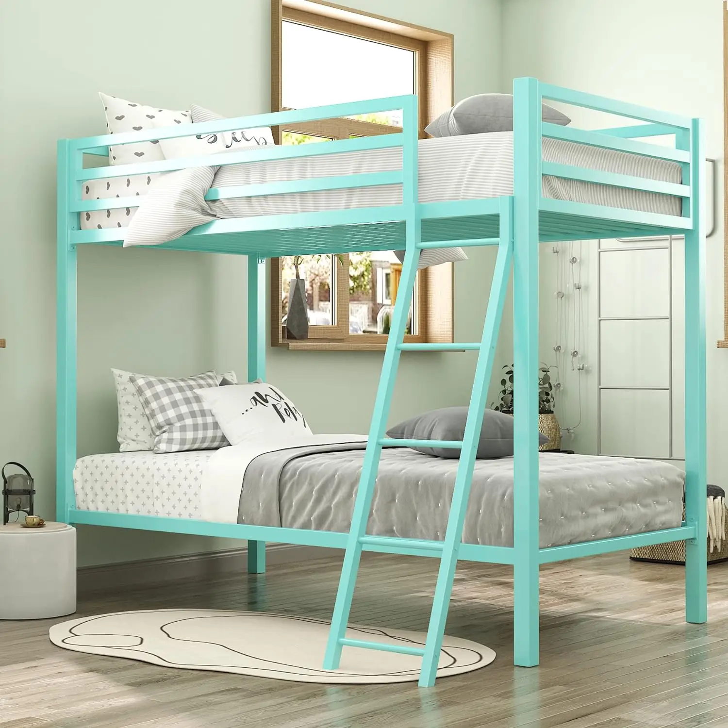 

Двухъярусная кровать IMUsee, двухъярусная кровать с лестницей для подростков, металлические двухъярусные кровати с безопасным Полноразмерным поручнем, компактная