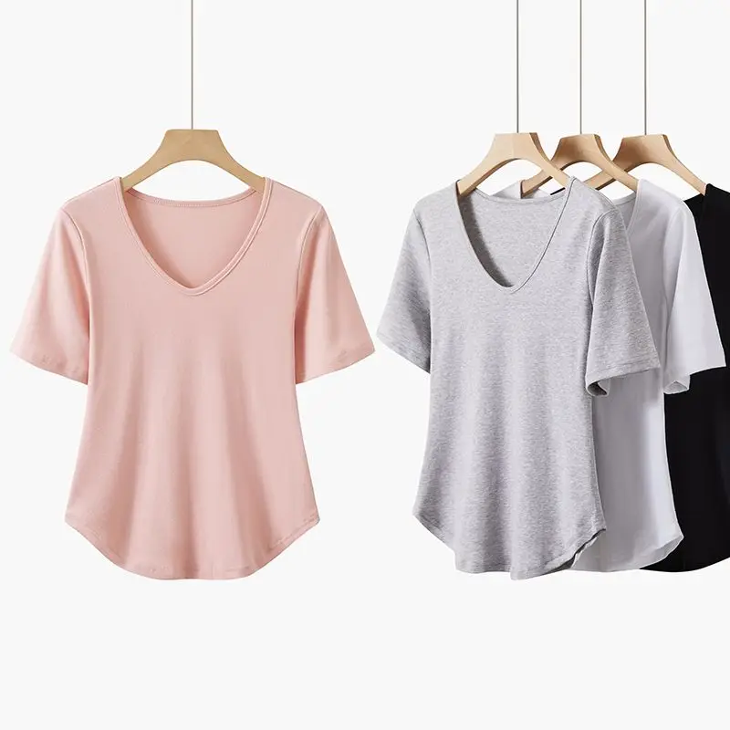 2023 New Summer Fashion T-shirt Woman Soft Tee Shirt Femme Loose Short Sleeve Sexy Clothes Woen Tops Women Leisure T-shirt A684
2023 New Summer Fashion T-shirt Woman Soft Tee Shirt Femme Loose Short Sleeve Sexy Clothes Woen Tops Women Leisure T-shirt A684