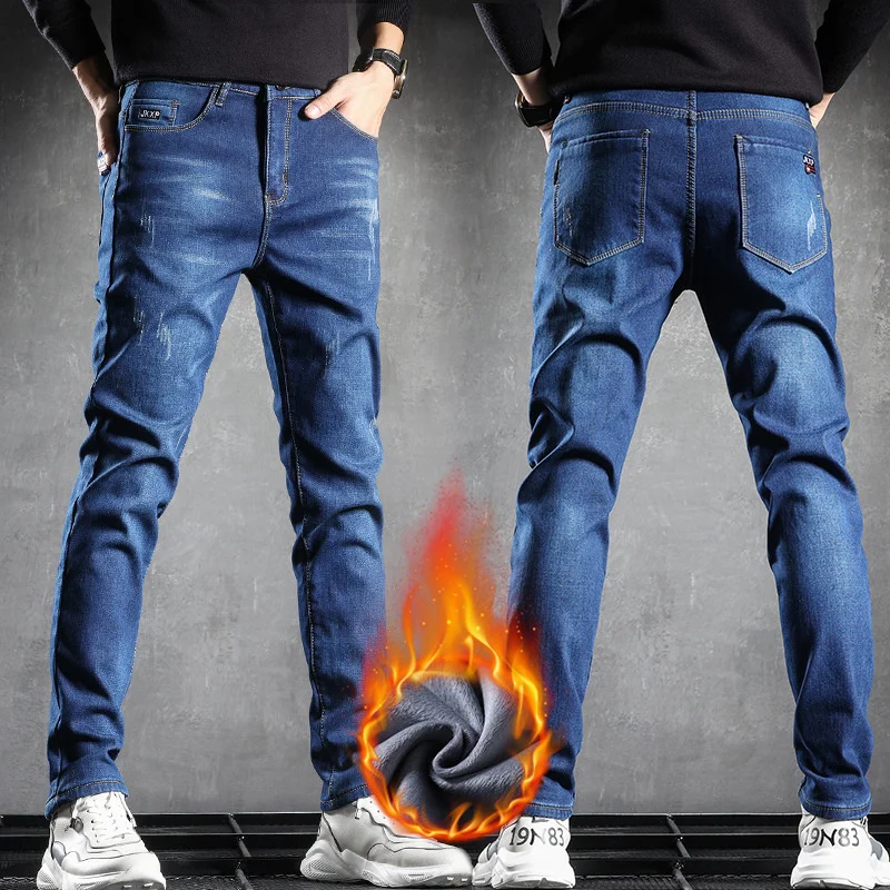 Winter New Men's Warm Fleece Slim Jeans Design Thicken Stretch Blue Denim Pants Male Brand Clothing 38
Winter New Men's Warm Fleece Slim Jeans Design Thicken Stretch Blue Denim Pants Male Brand Clothing 38