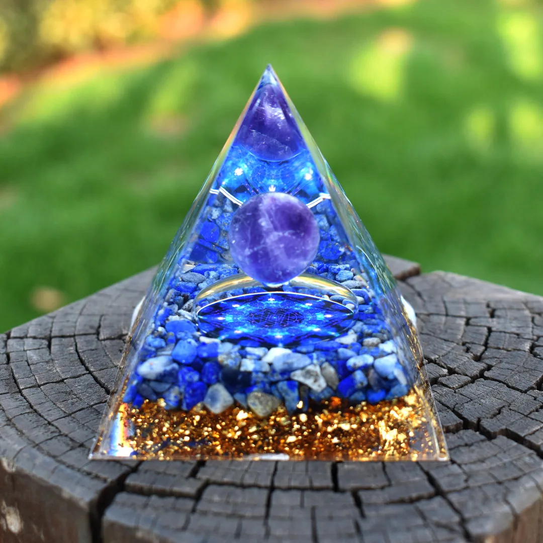 

Natural Lapis Lazuli and Amethyst Crystals Sphere Orgonite Pyramid Reiki Chakra Energy Healing Meditation Tool 60mm