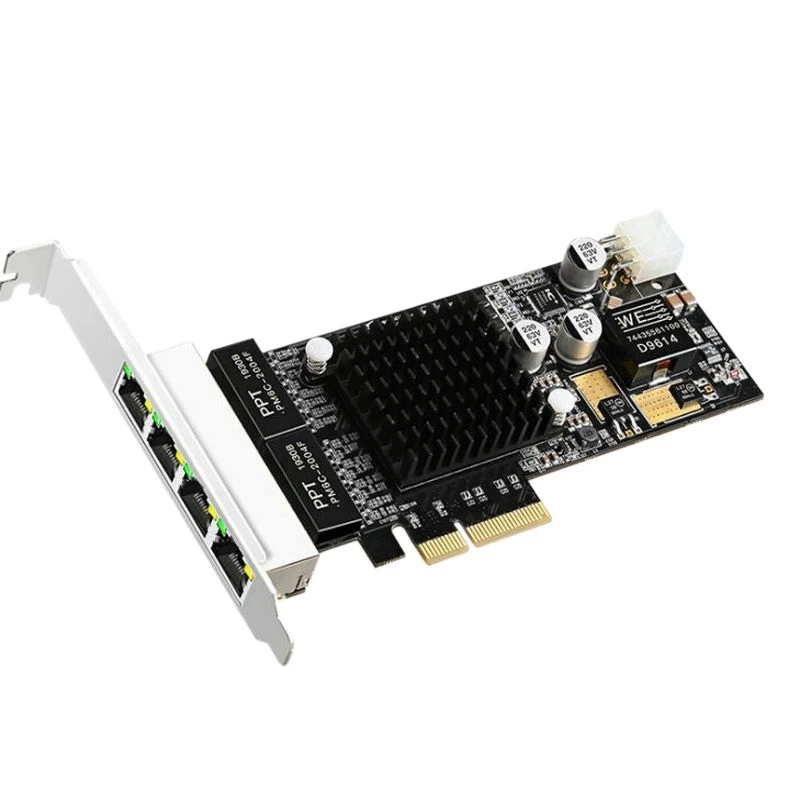 

4 Port PCI-E 4X POE Gigabit Network Card RJ45 Port Camera Image Acquisition Power Supply Network Card 10/100/1000Mbps