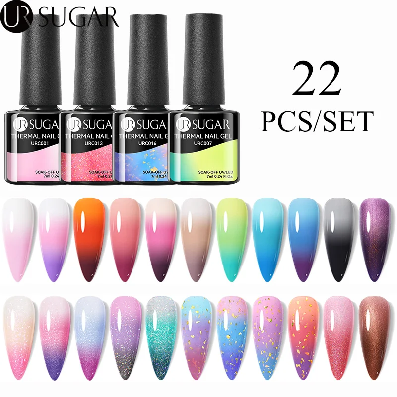 

UR SUGAR 22pcs Thermal Nail Gel Polish Set Color Changing Varnish Semi Permanent Soak Off UV LED Nail Art Gel Manicure