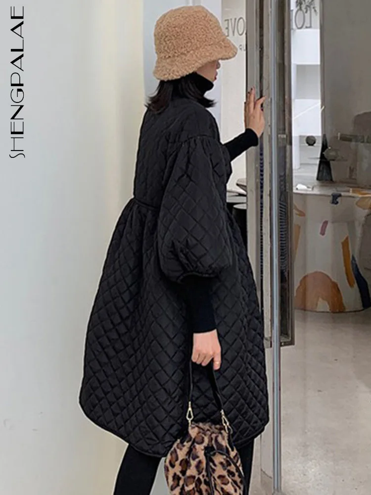 

SHENGPALAE 2023 Весенняя модная однотонная хлопковая стеганая куртка женское весеннее свободное теплое пальто с воротником-стойкой и длинным рукавом 5W682