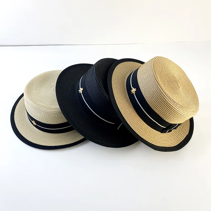 

Шляпа от солнца Соломенная для мужчин и женщин, простая пляжная Панама в стиле ретро, плетеная Кепка, свободный солнцезащитный козырек с плоским верхом, лето