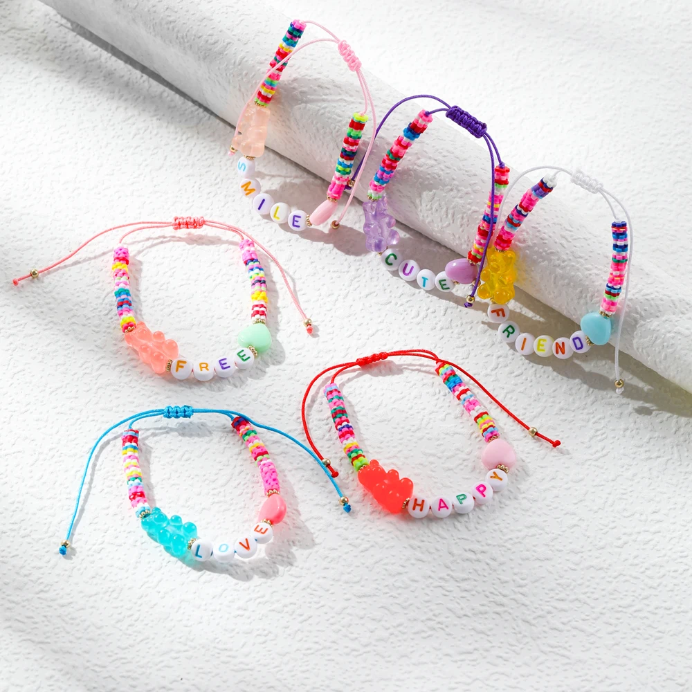 Charm Candy Color Rice Beads Cute Bear Letter Bracelet For Women Elastic Adjustable Bohemia Bracelet Korean Fashion Hand Jewelry
Charm Candy Color Rice Beads Cute Bear Letter Bracelet For Women Elastic Adjustable Bohemia Bracelet Korean Fashion Hand Jewelry