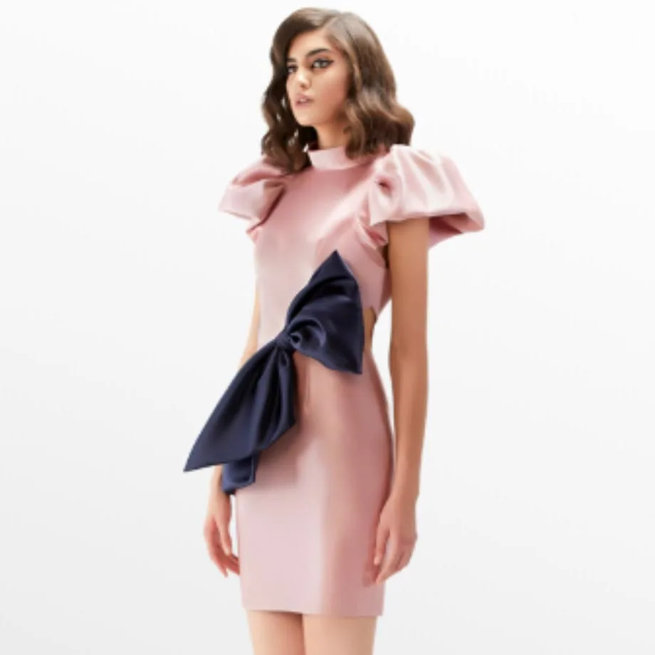 High Neck Satin Dress Mini Pink Dress Straight Women Clothing With Bow Casual Women Clothing Short Sleeve Party Dress Elegant
High Neck Satin Dress Mini Pink Dress Straight Women Clothing With Bow Casual Women Clothing Short Sleeve Party Dress Elegant